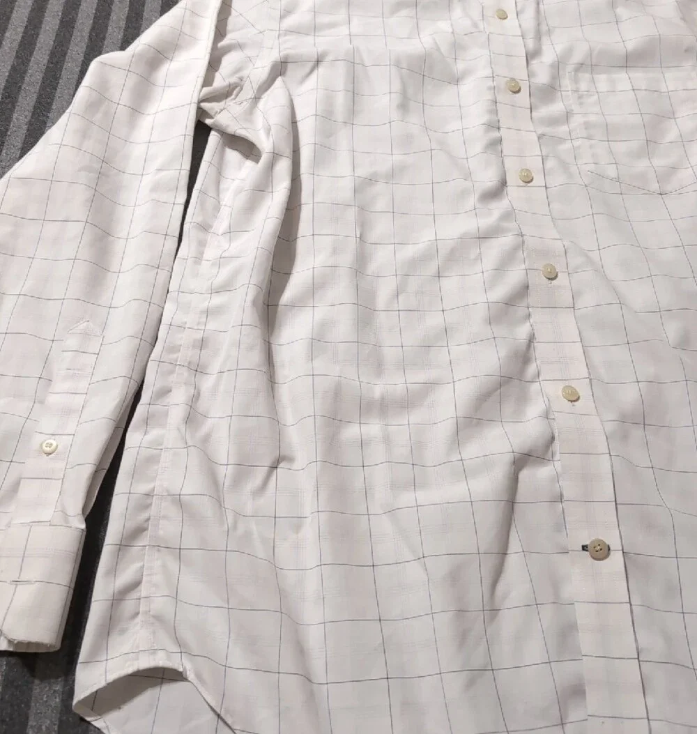 Banana Republic White Button-Up Shirt with Light Blue Windowpane L 16 16½ JAL